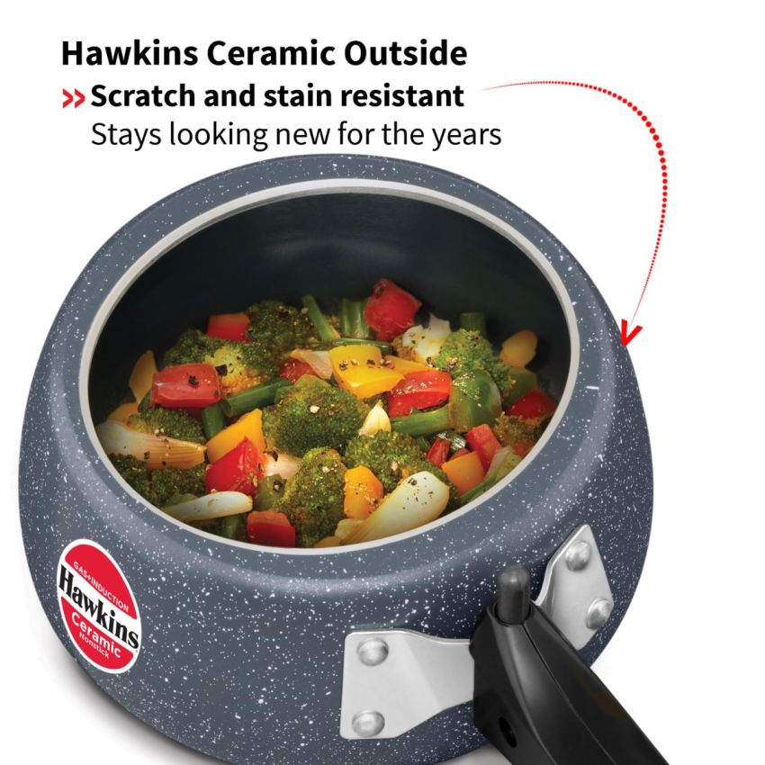 Hawkins 1.5 Litre Ceramic Nonstick Pressure Cooker, Induction Inner Lid Cooker, Granite Contura shaped Cooker, Best Cooker, Blue (ICC15)