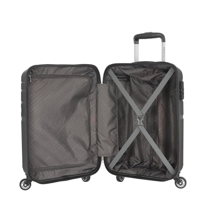 American Tourister Upland Spinner 55 Cms Polypropylene Hardsided Small Cabin Luggage|Speed_Wheel 8 Wheel Suitcase|Trolley Bag, Black, 24.5 Centimeters