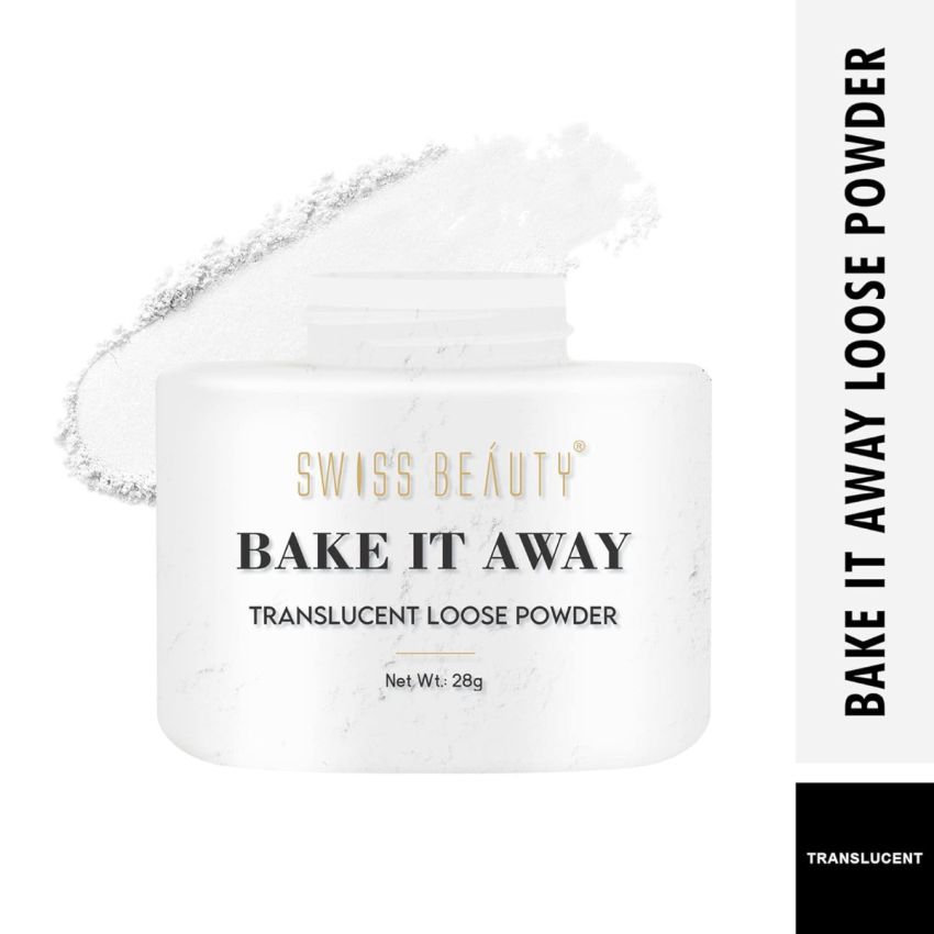 SWISS BEAUTY Bake It Away Makeup Natural Loose Powder | Lightweight Setting Powder | Loose Compact Powder For All Skin Types | Shade - Transparent, 28G, White