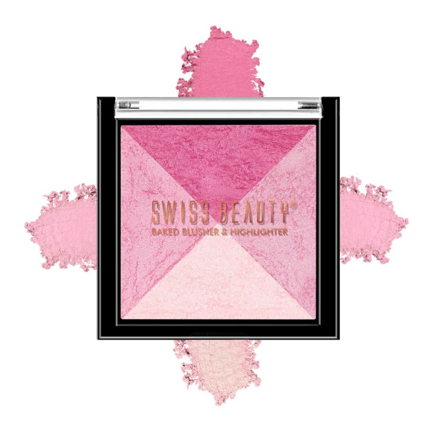 Swiss Beauty Mini Baked Shimmer Blusher And Highlighter Palette For Face Makeup| Multicolor-3, 7 Gm |