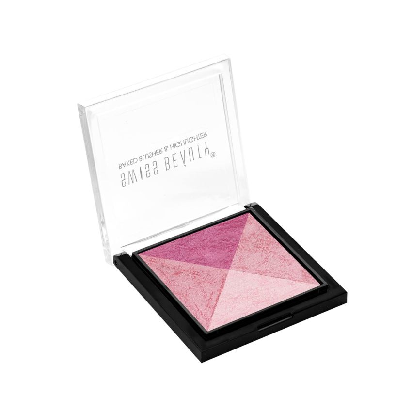 Swiss Beauty mini Baked Shimmer Blusher and Highlighter Palette for Face makeup| Shade-3 Multicolor, 7 gm |