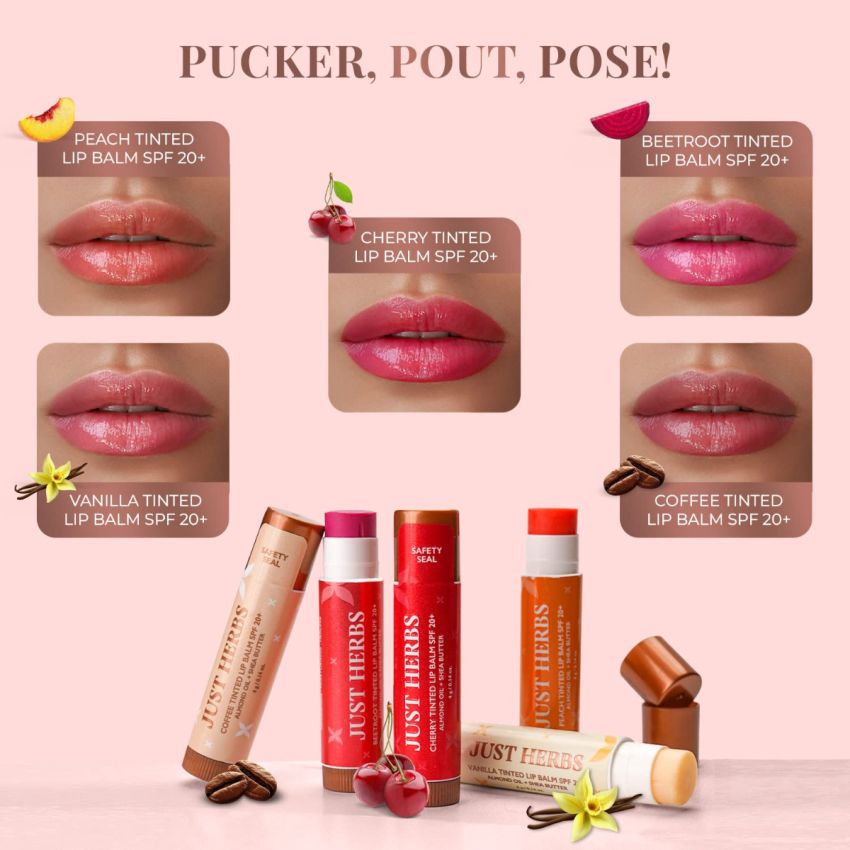 Just Herbs Tinted Lip Balm for Men and Women with SPF 20+ for Dark Lips to Lighten 4 g