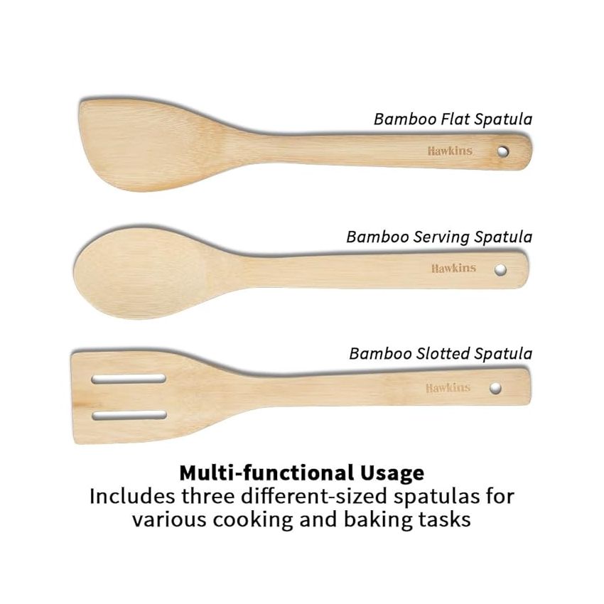 Hawkins Bamboo Spatula Set of 3, Natural Handmade Bamboo Spatulas, Kitchen Tools, Ladles, Turners, Flippers, Scrappers, Servers for Nonstick Cookware (BSPTL3)