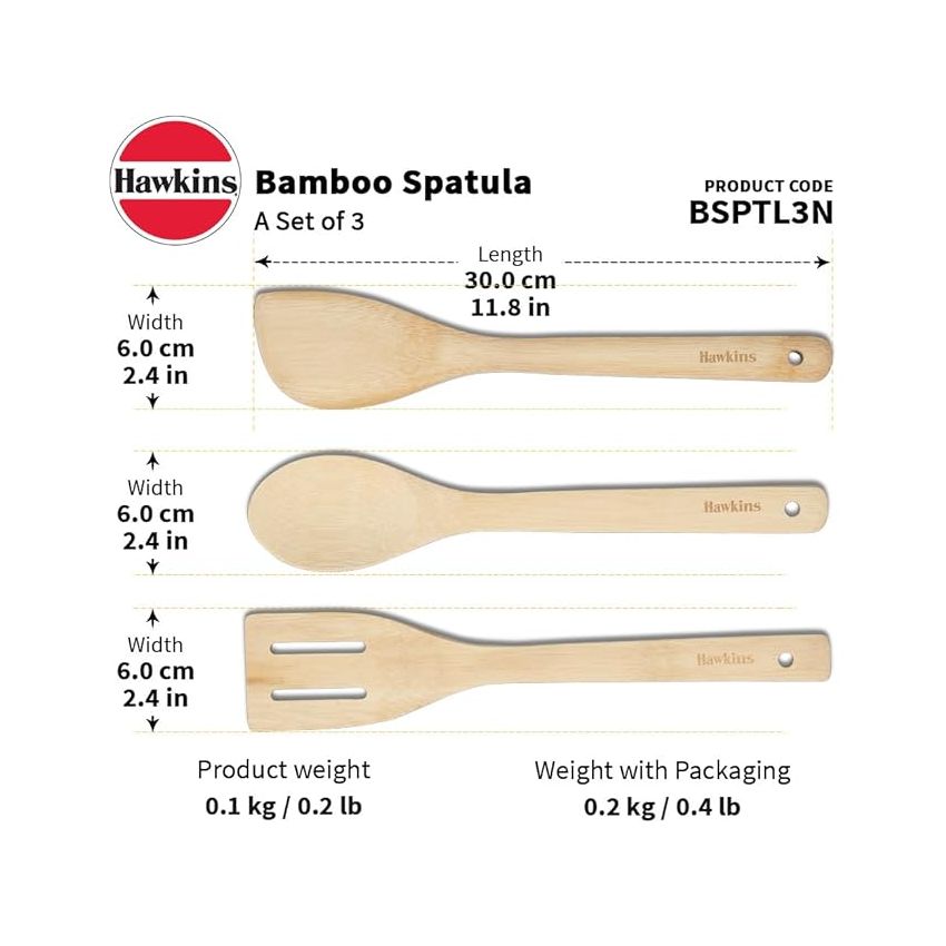 Hawkins Bamboo Spatula Set of 3, Natural Handmade Bamboo Spatulas, Kitchen Tools, Ladles, Turners, Flippers, Scrappers, Servers for Nonstick Cookware (BSPTL3)