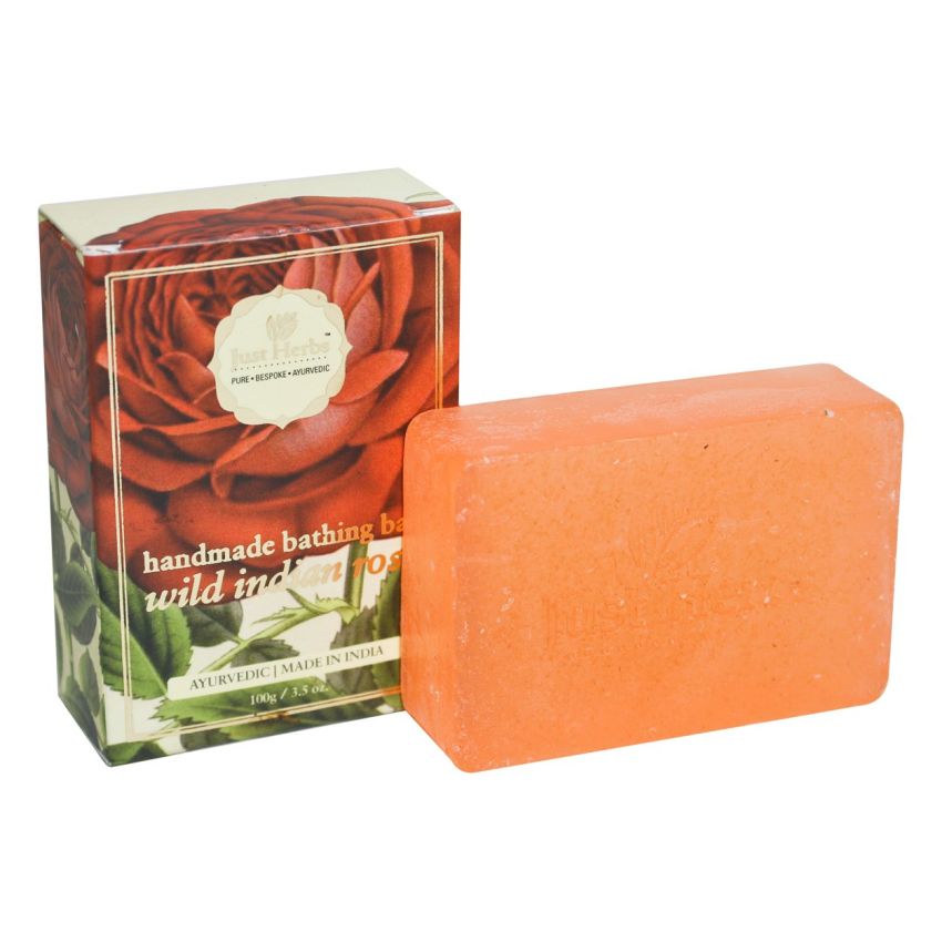 Just Herbs Ayurvedic Rose Handmade Skin Detoxify Bathing Soap Bar For All Skin Types, Organic & Chemical Free Soap Bar For Men & Women