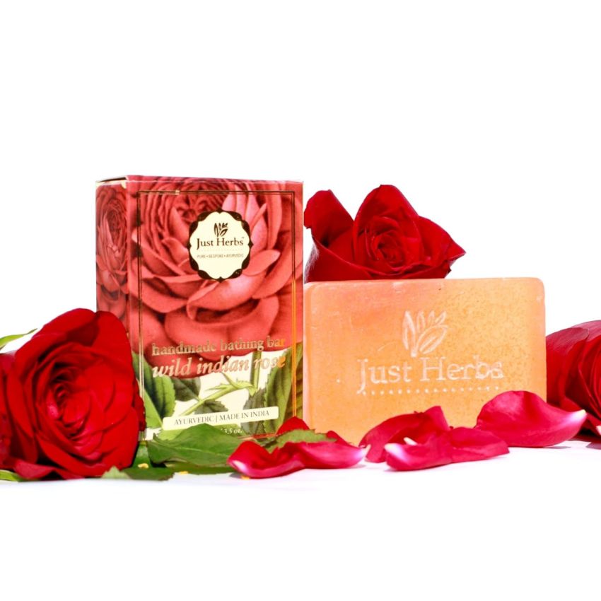 Just Herbs Ayurvedic Rose Handmade Skin Detoxify Bathing Soap Bar For All Skin Types, Organic & Chemical Free Soap Bar For Men & Women