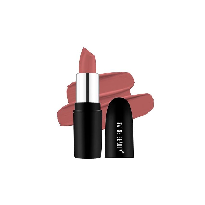 Swiss Beauty Pure Matte Creamy Lipstick | Non-drying, Highly pigmented Lipstick | Shade- Bare, 3.8gm|