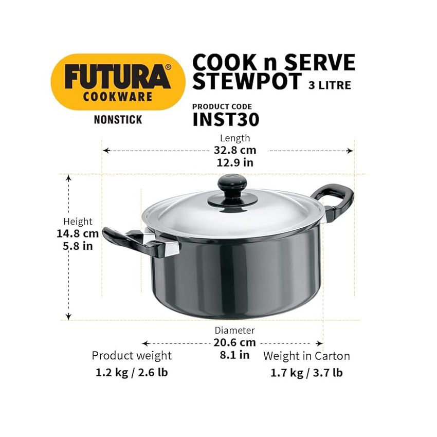 Futura Nonstick Stewpot 3L with SS lid and Induction Compatible Base