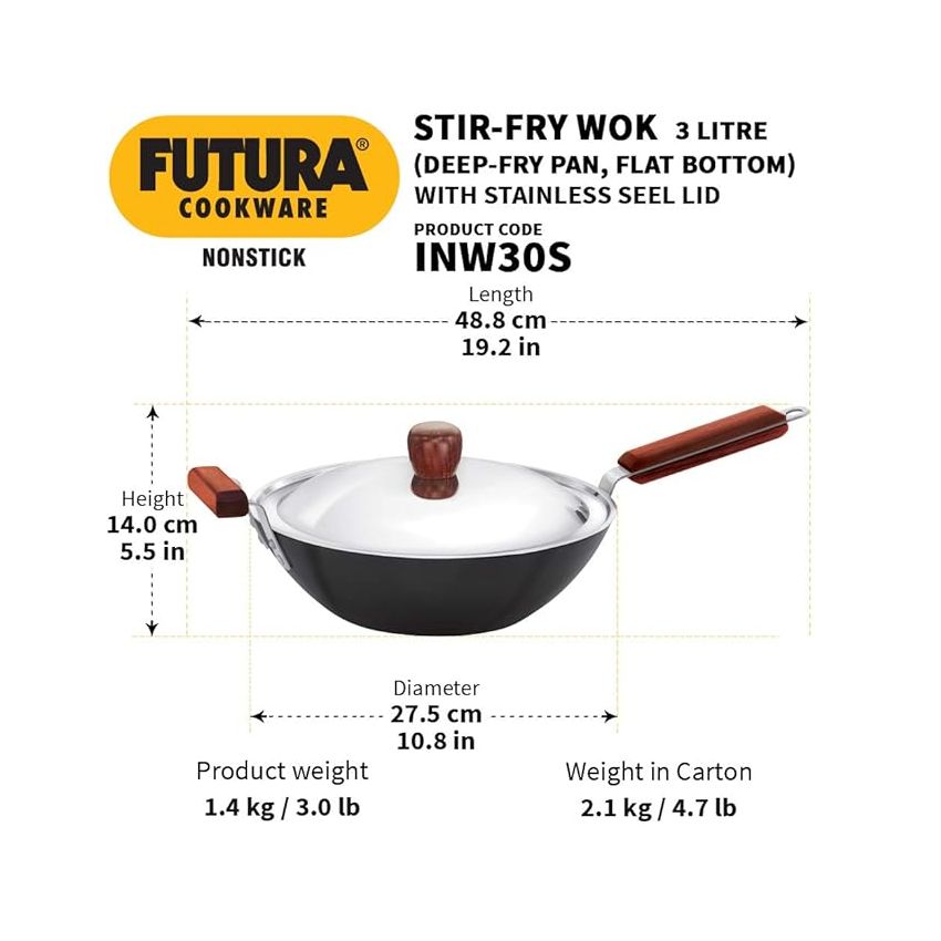Hawkins Futura Stir-Fry Wok 3 Litre with SS Lid and Induction Compatible Base