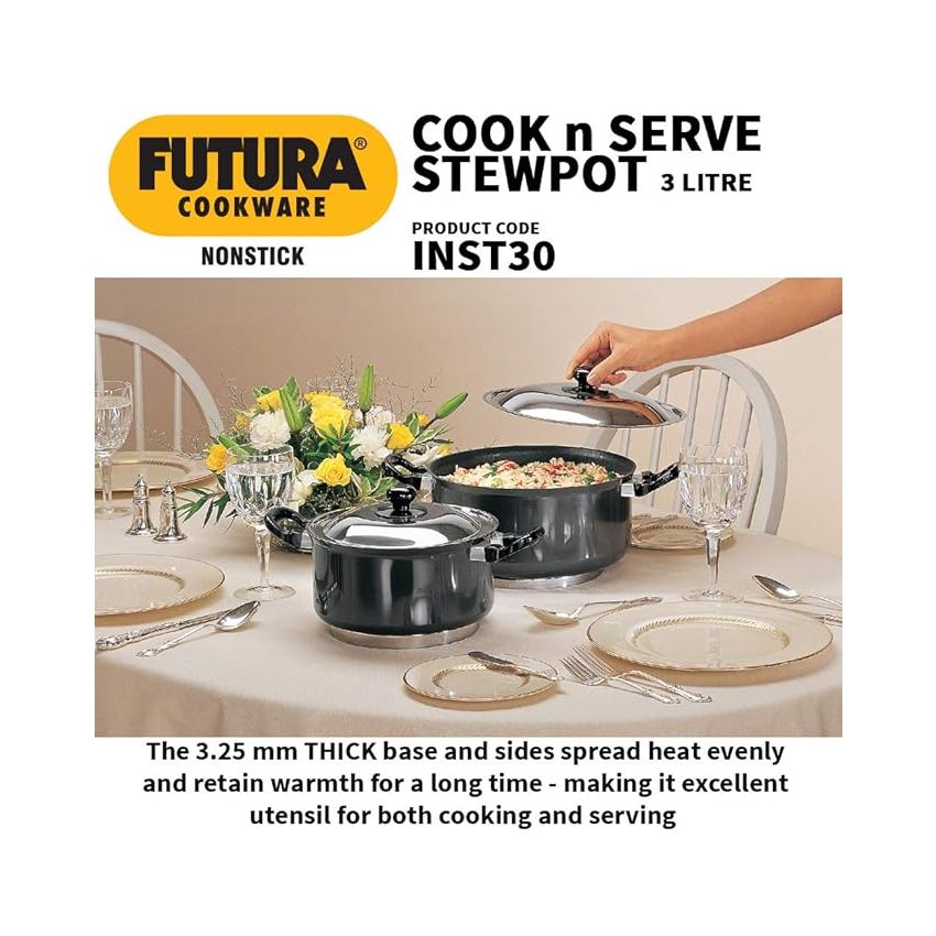 Futura Nonstick Stewpot 3L with SS lid and Induction Compatible Base