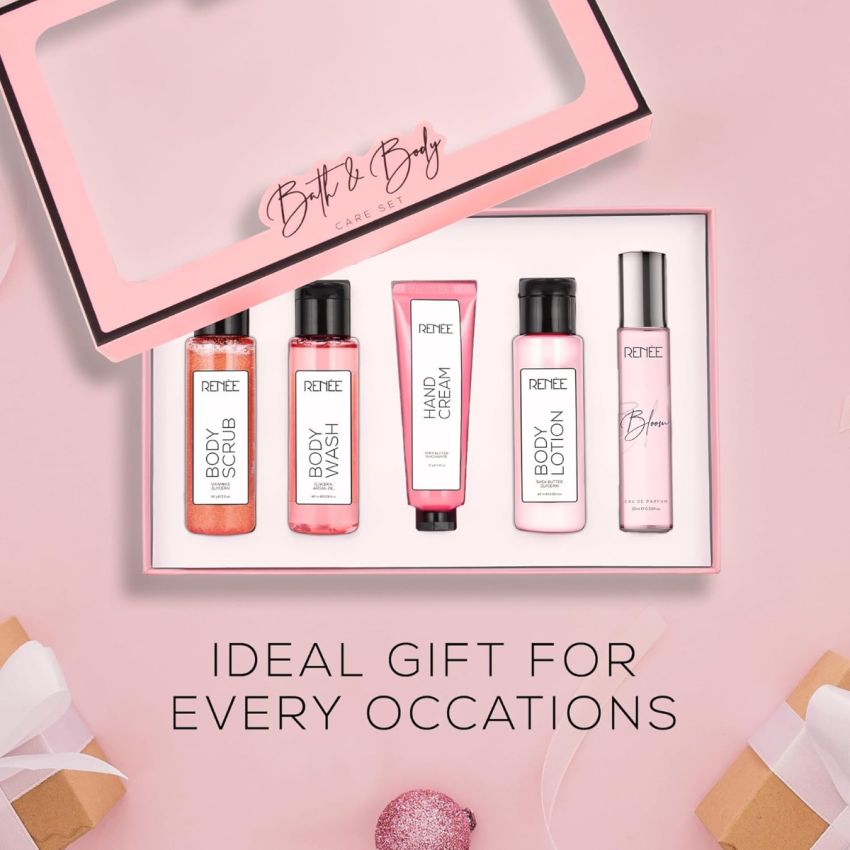 RENEE Bath & Body Care Set - Luxurious Body Wash, Exfoliating Scrub, Hydrating Lotion, Hand Cream & Signature Perfume - Premium Gifting Combo of 5 (BLOOM)