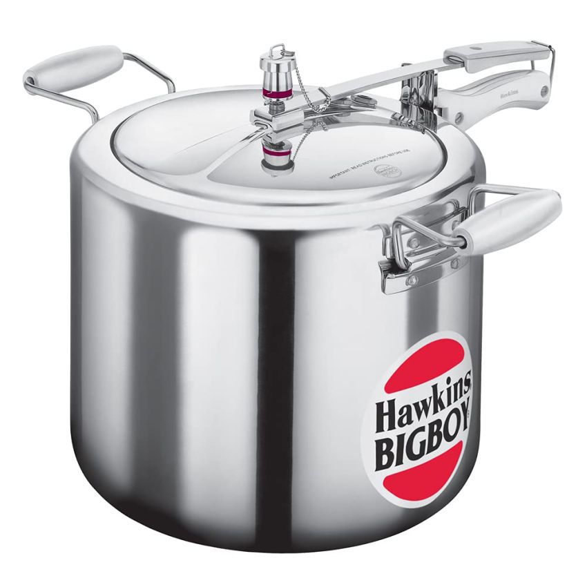 Roll over image to zoom in   VIDEO     4+ Hawkins 18 Litre Bigboy Pressure Cooker, Big Inner Lid Cooker, Silver (BB18), Aluminium