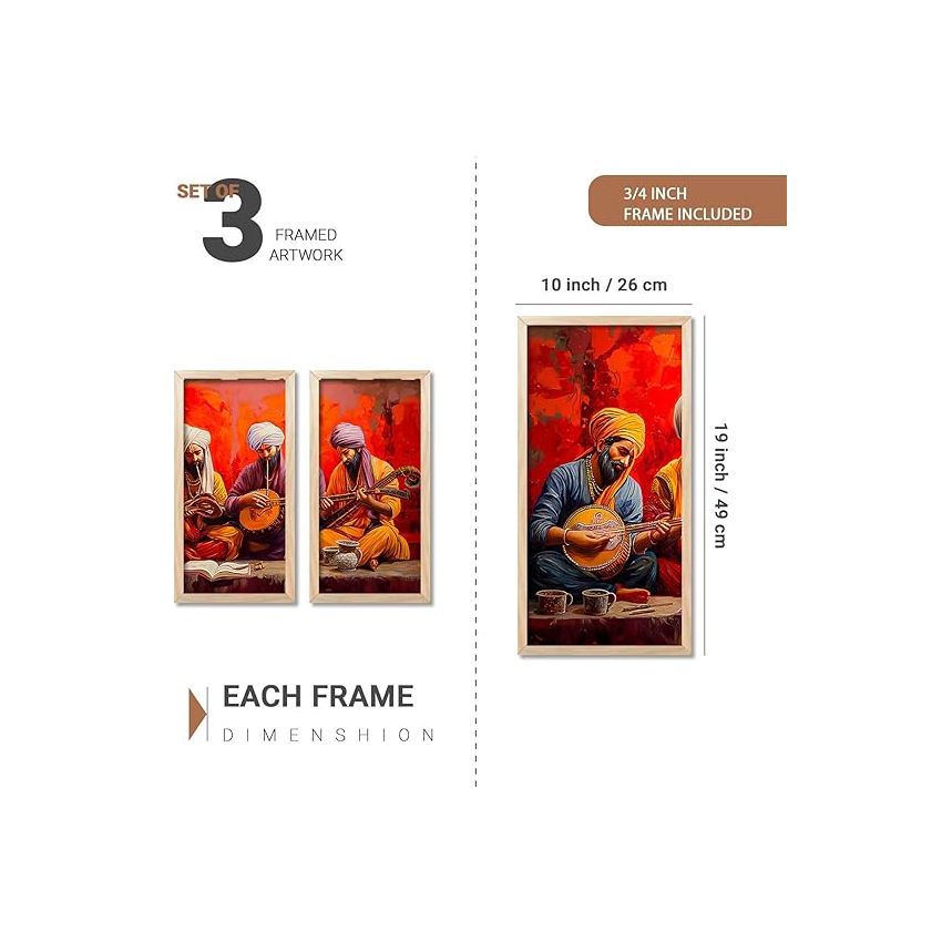 kotart - Painting for wall Decoration Frames |Traditional Indian Art Wall Décor Paintings | Indian Art Wall Décor Paintings For Home Décor Living Room Bedroom Set of 3 (10X19 INCH, B)