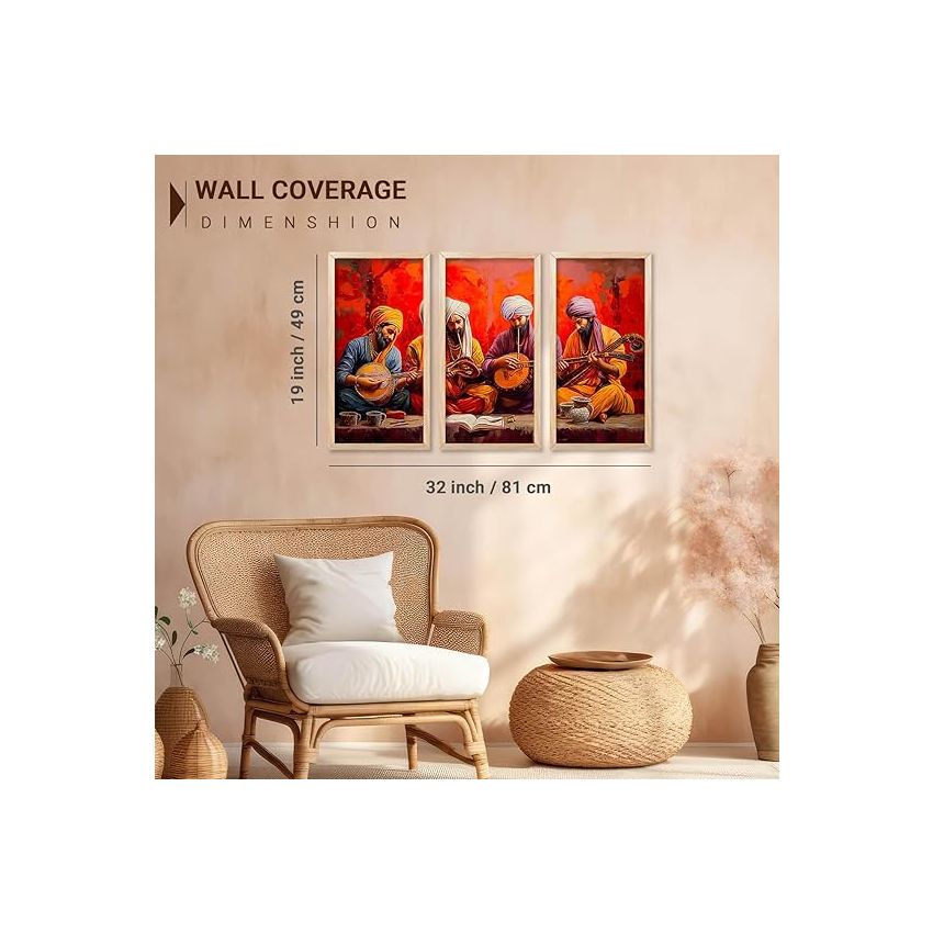 kotart - Painting for wall Decoration Frames |Traditional Indian Art Wall Décor Paintings | Indian Art Wall Décor Paintings For Home Décor Living Room Bedroom Set of 3 (10X19 INCH, B)