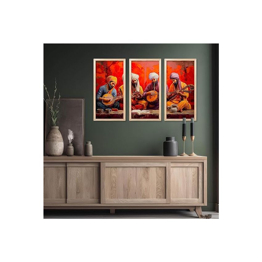 kotart - Painting for wall Decoration Frames |Traditional Indian Art Wall Décor Paintings | Indian Art Wall Décor Paintings For Home Décor Living Room Bedroom Set of 3 (10X19 INCH, B)
