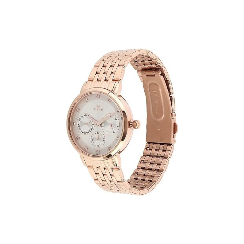Titan Workwear Beige Dial Women Analog Watch With Stainless Steel Strap-NS2569WM02