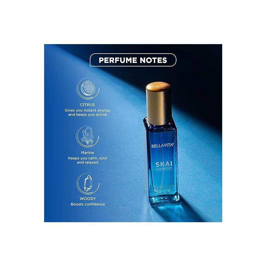 Bella Vita Luxury Skai Aquatic Liquid Eau De Cologne With Bergamot, Lavender & Patchouli Premium, Long Lasting Woody Fragrance For Unisex, 20ml