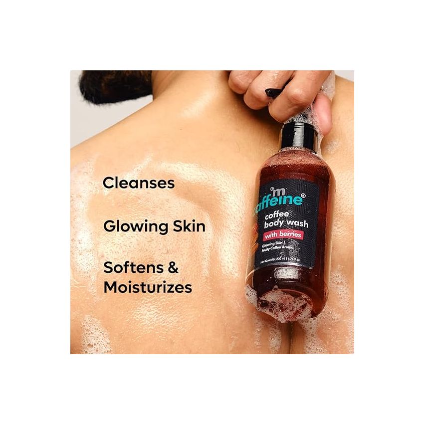 mCaffeine Coffee Body Wash with Berries - Value Pack of 2 | Sweet & Vibrant Berry Aroma | Vit C & E Rich Body Cleanser for Supple Skin | Sulphate Free Shower Gel for Men & Women - 200 ml