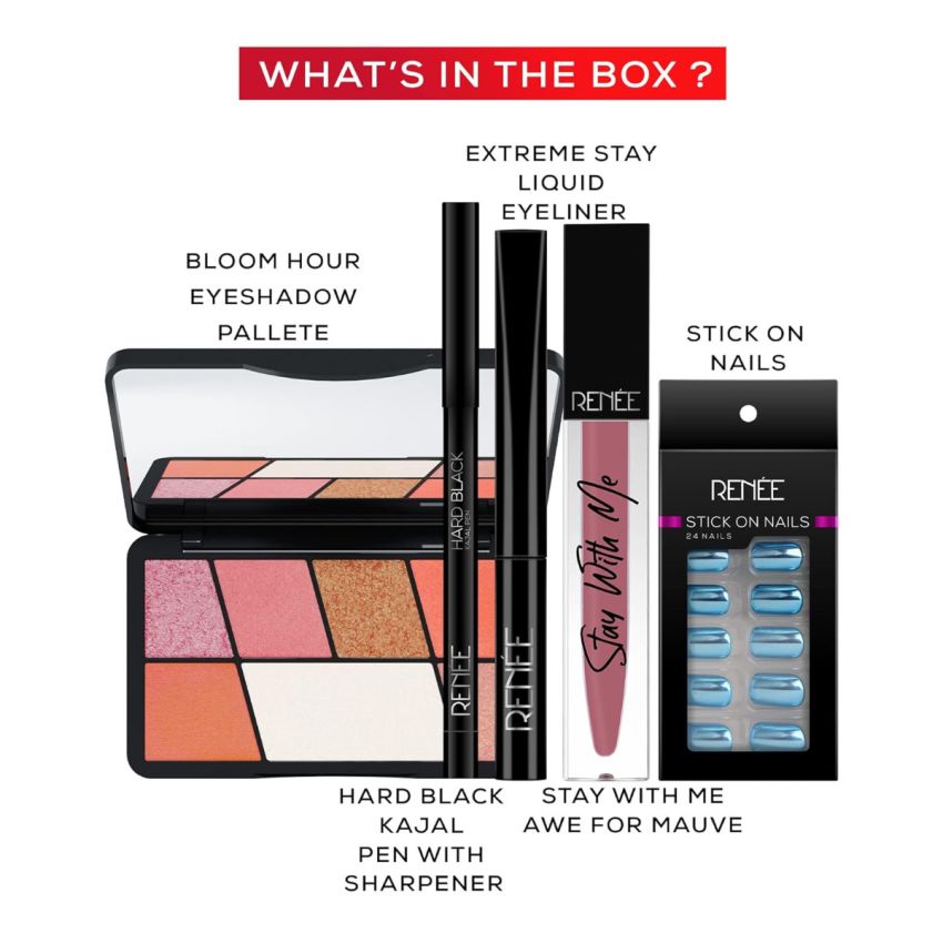 RENEE Evening Look Makeup Kit Combo, Eyeshadows, Liquid Lipstick, Stick on Nails, Kajal & Eyeliner, Best Gifts For Girlfriend, Wife, Women, Girls, Marriage Wedding Anniversary, Special Love
