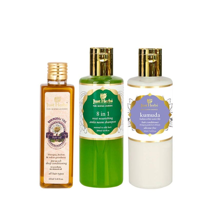 Just Herbs Ayurvedic Anti Hairfall Kit with Shampoo 200ml + Conditioner 200ml + Bhringraj Hair Oil 100ml