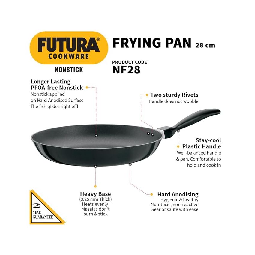Hawkins Futura 28 cm Frying Pan, Non Stick Fry Pan, Big Frying Pan, Black (NF28)
