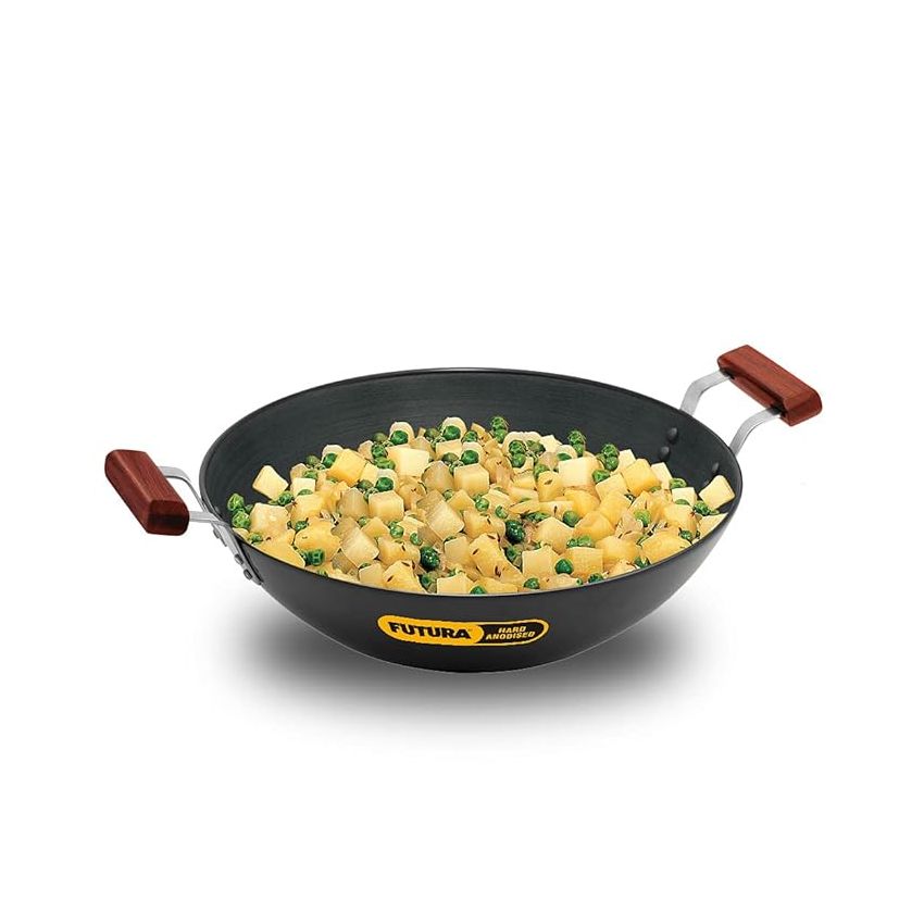 Hawkins Futura 5 Litre Deep Fry Pan, Hard Anodised Kadai, Flat Bottom Kadhai, Big Kadai, Black (AD50)