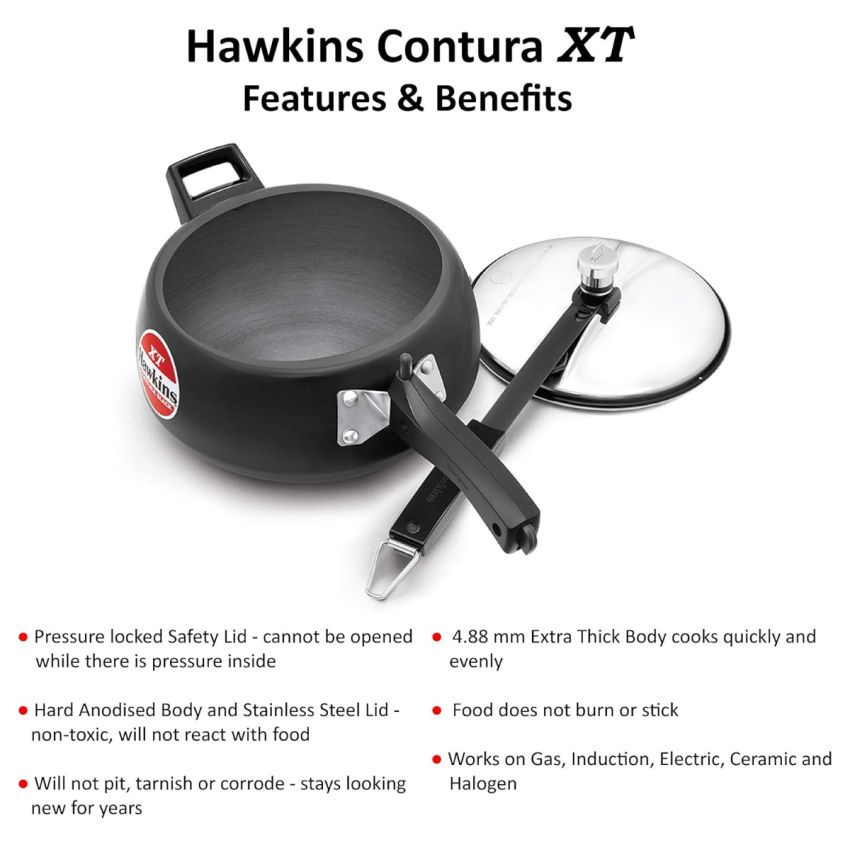 Hawkins Pressure Cooker Contura Hard Anodized Extra Thick Base for Induction, 3.5 L (Black)