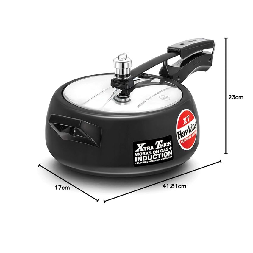 Hawkins Pressure Cooker Contura Hard Anodized Extra Thick Base for Induction, 3.5 L (Black)