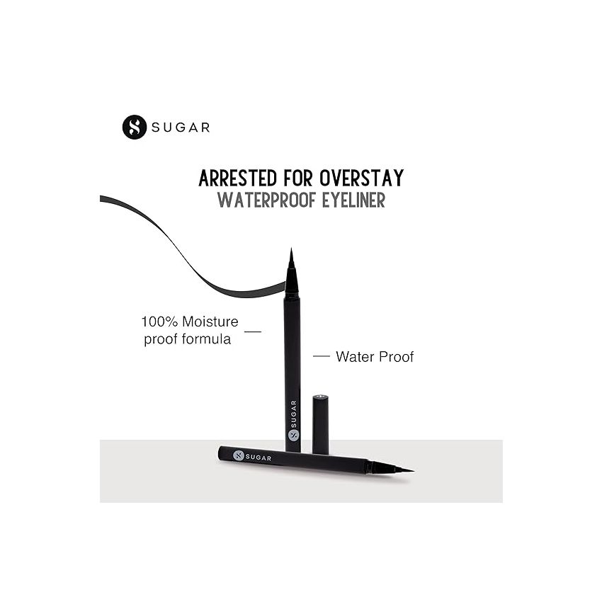 SUGAR Cosmetics - Arrested For Overstay - Waterproof Eyeliner - 01 I'll Be Black (Black Eyeliner) - Quick Drying, 100% Waterproof Eye Liner with Matte Finish