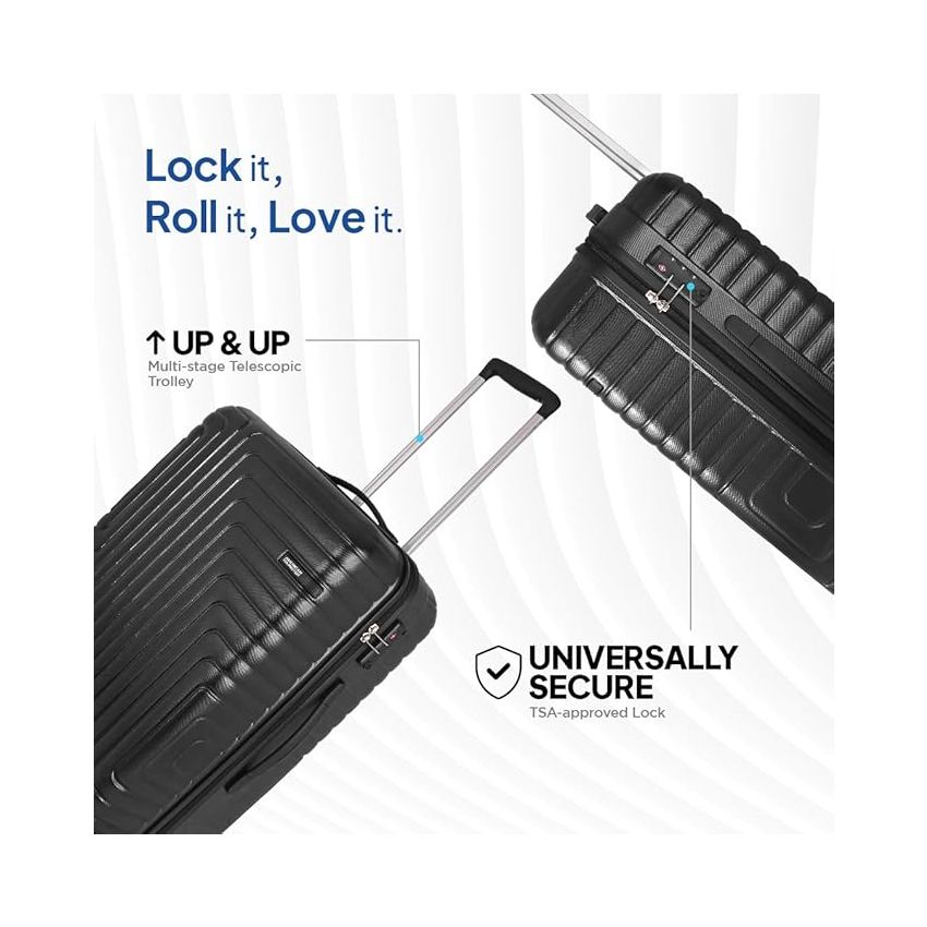 American Tourister Ivy 55 Cms Small Cabin Polypropylene (Pp) Hard Sided 4 Wheeler Spinner Luggage/Speed_Wheel Suitcase/Trolley Bag with TSA Lock (Black)