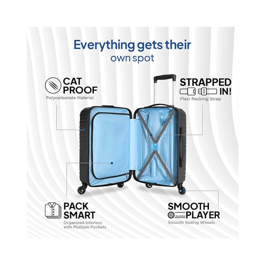 American Tourister Ivy 55 Cms Small Cabin Polypropylene (Pp) Hard Sided 4 Wheeler Spinner Luggage/Speed_Wheel Suitcase/Trolley Bag with TSA Lock (Black)