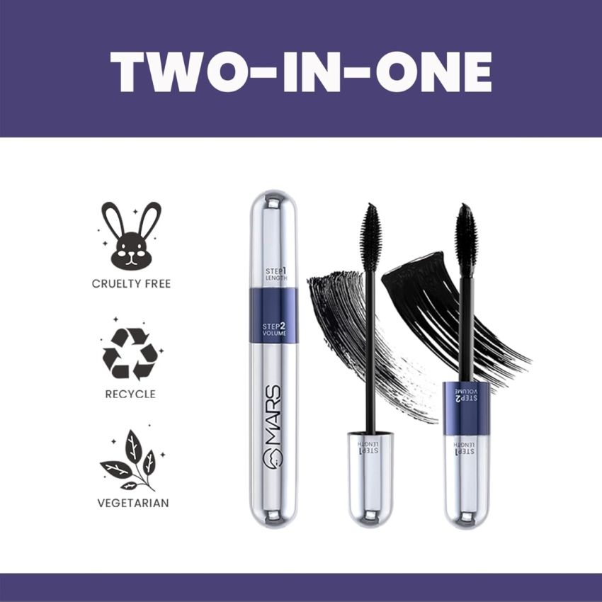 MARS Double Trouble Volumizing and Lengthening Mascara | 2-in-1 Mascara for Women | Long Lasting (15 ml)