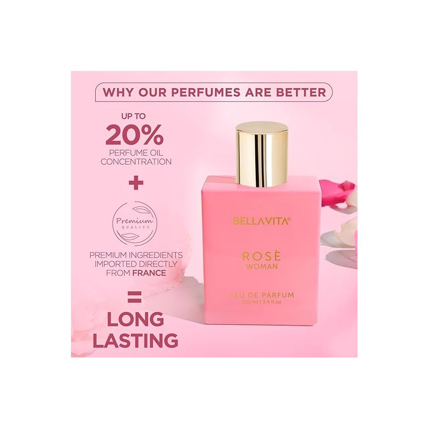 Bella Vita Luxury Rose Woman Eau De Parfum Perfume for Women with Black Currant, Vanilla, Jasmine|Floral & Sweet EDP Long Lasting Fragrance Scent 100 ML