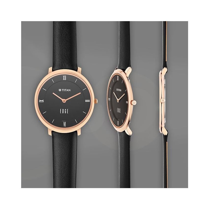Titan Edge Black Dial Black Leather Strap Watch for Women-NS2655WL01/NT2655WL01