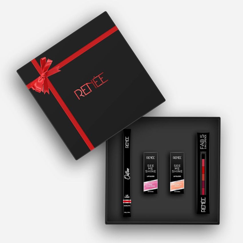 RENEE Fab Look Makeup Kit Combo| Includes Fab 5 Lipsticks, Black Kajal & Lip Glosses| Best Gifts for Girlfriend, Wife, Women