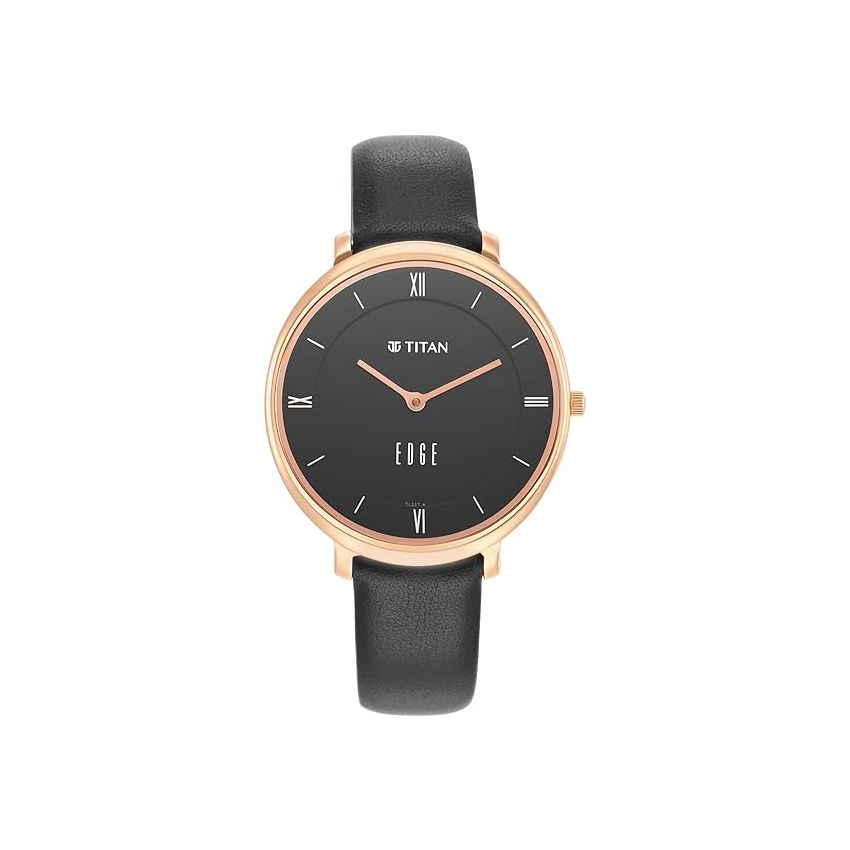 Titan Edge Black Dial Black Leather Strap Watch for Women-NS2655WL01/NT2655WL01