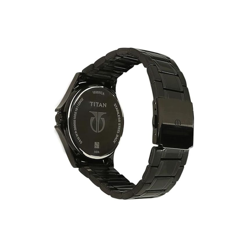 Titan Quartz Multifunction Black Dial Stainless Steel Strap Watch for Men-NS1698NM01/NT1698NM01