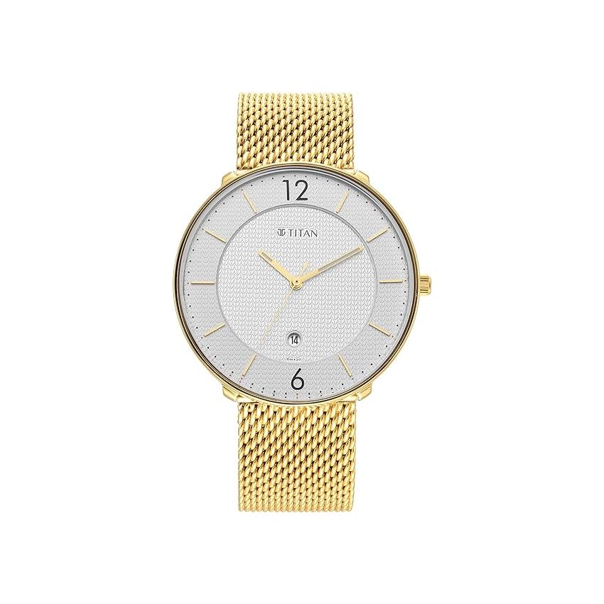 Titan Black and Gold Quartz Analog with Date Silver Dial Stainless Steel Strap Watch for Men-NS1849YM01