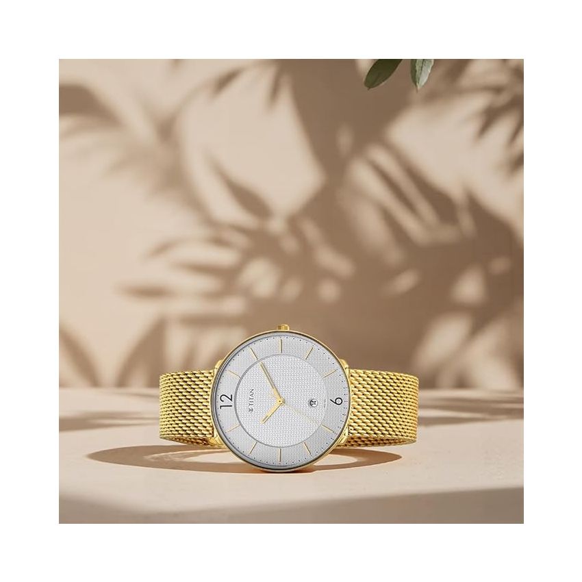 Titan Black and Gold Quartz Analog with Date Silver Dial Stainless Steel Strap Watch for Men-NS1849YM01