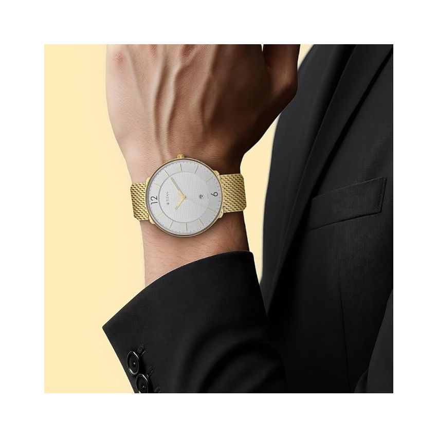 Titan Black and Gold Quartz Analog with Date Silver Dial Stainless Steel Strap Watch for Men-NS1849YM01