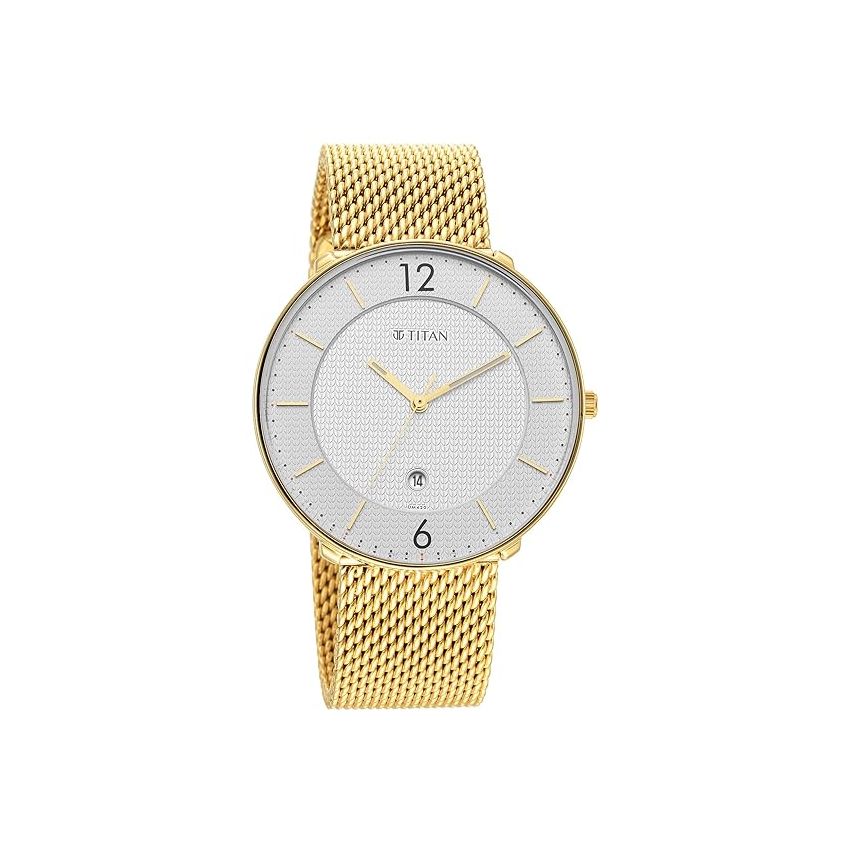 Titan Black and Gold Quartz Analog with Date Silver Dial Stainless Steel Strap Watch for Men-NS1849YM01