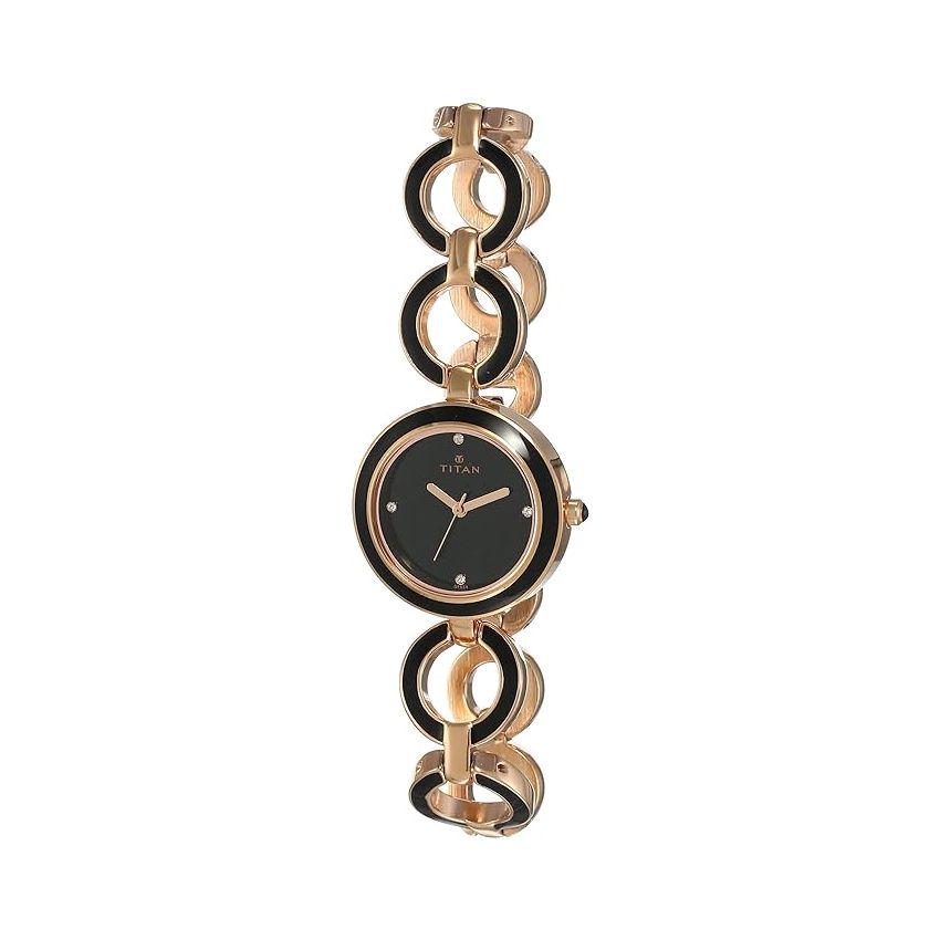 Titan Quartz Analog Black Dial Metal Strap Watch for Women-NR95036WM01