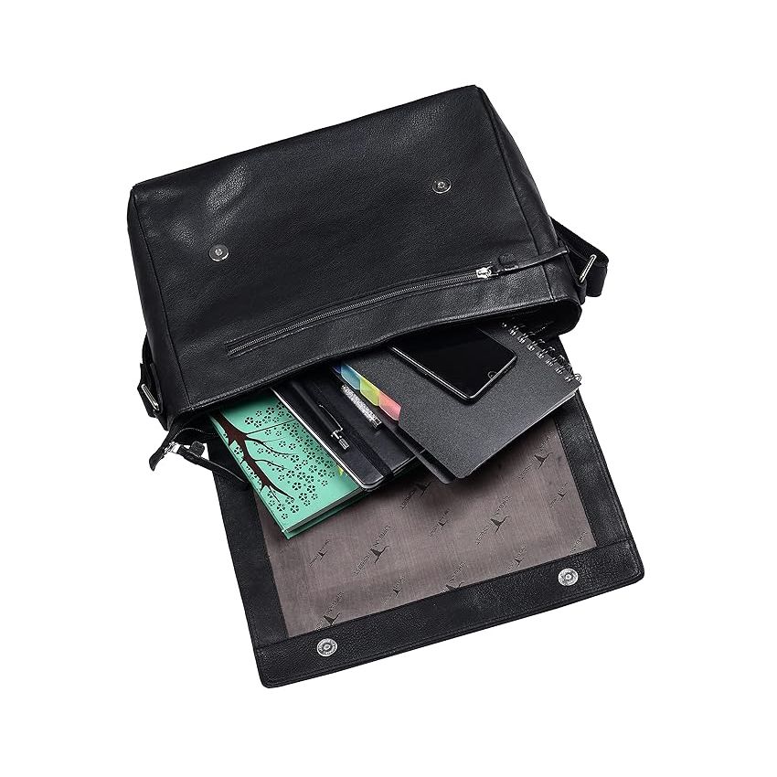 URBAN FOREST Black Leather Messenger Bag & Black Leather Wallet for Men