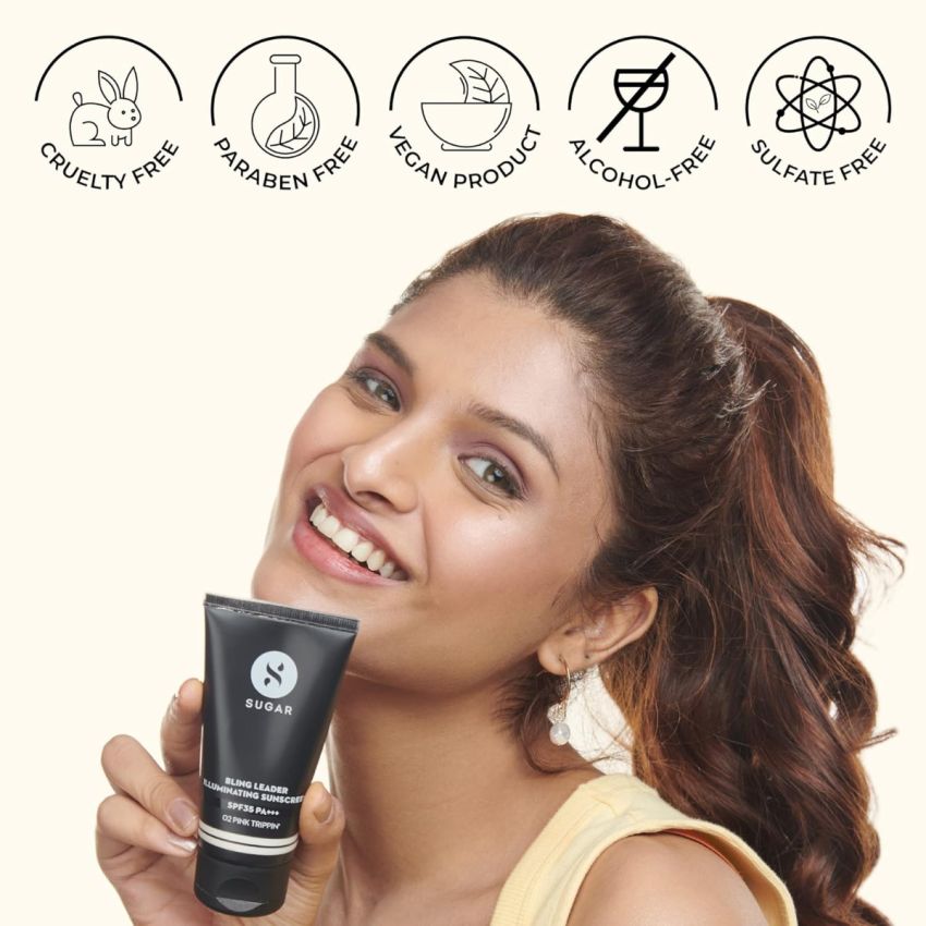 SUGAR Cosmetics Bling Leader Illuminating Sunscreen SPF35 PA+++ | Strobe Cream with 3 in 1 Glow Boosting Formula | Non Greasy Moisturizer | 50 gm - 01 Gold Diggin