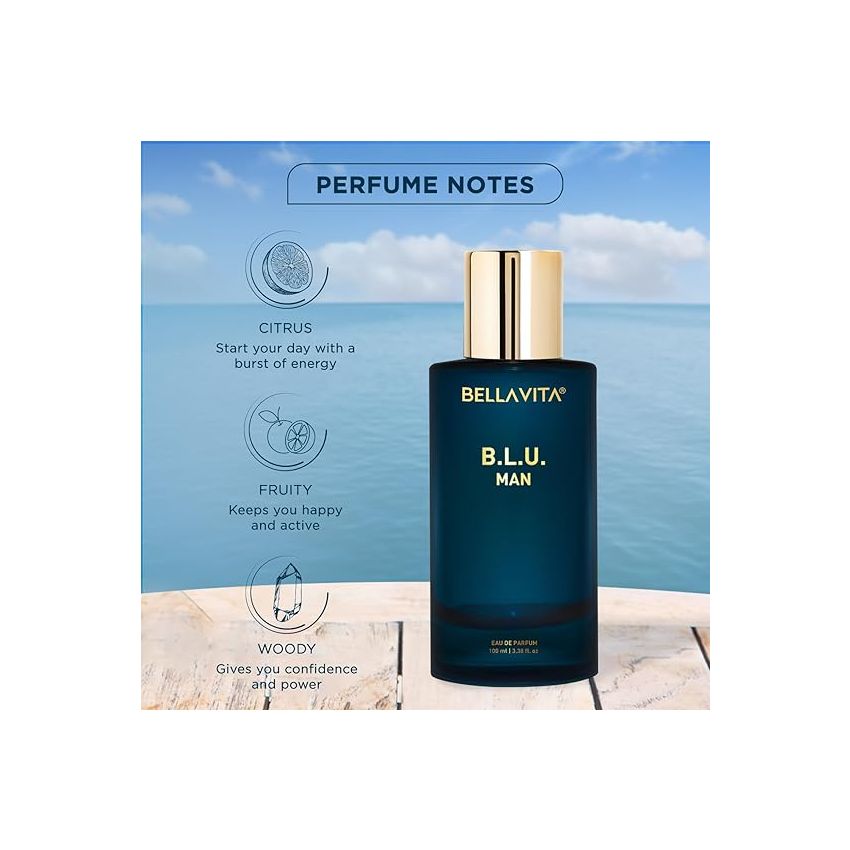 Bella Vita Luxury B.L.U Men Eau De Parfum Liquid Perfume With Lemon, Apple, Musk|Fresh, Refreshing, Energising Long Lasting Edp Fragrance Scent 100Ml
