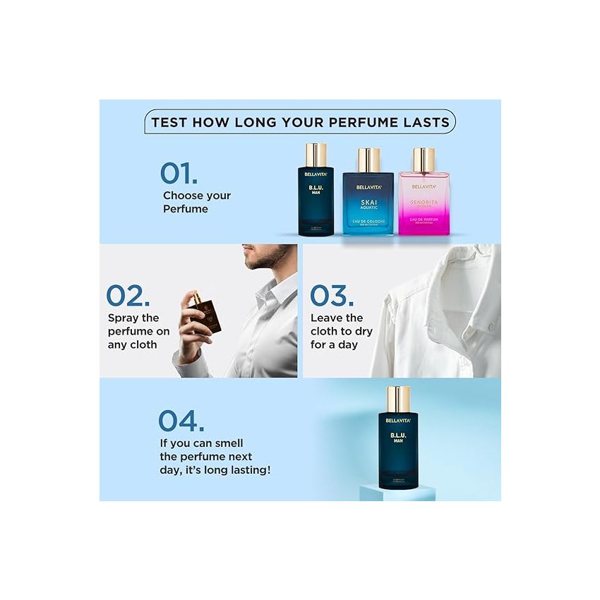 Bella Vita Luxury B.L.U Men Eau De Parfum Liquid Perfume With Lemon, Apple, Musk|Fresh, Refreshing, Energising Long Lasting Edp Fragrance Scent 100Ml