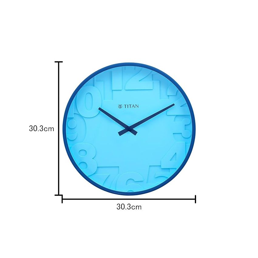Titan Plastic Contemporary Blue Analog Wall Clock with Overlayed Numbers, 29.5 X29.5 Cm (Medium)