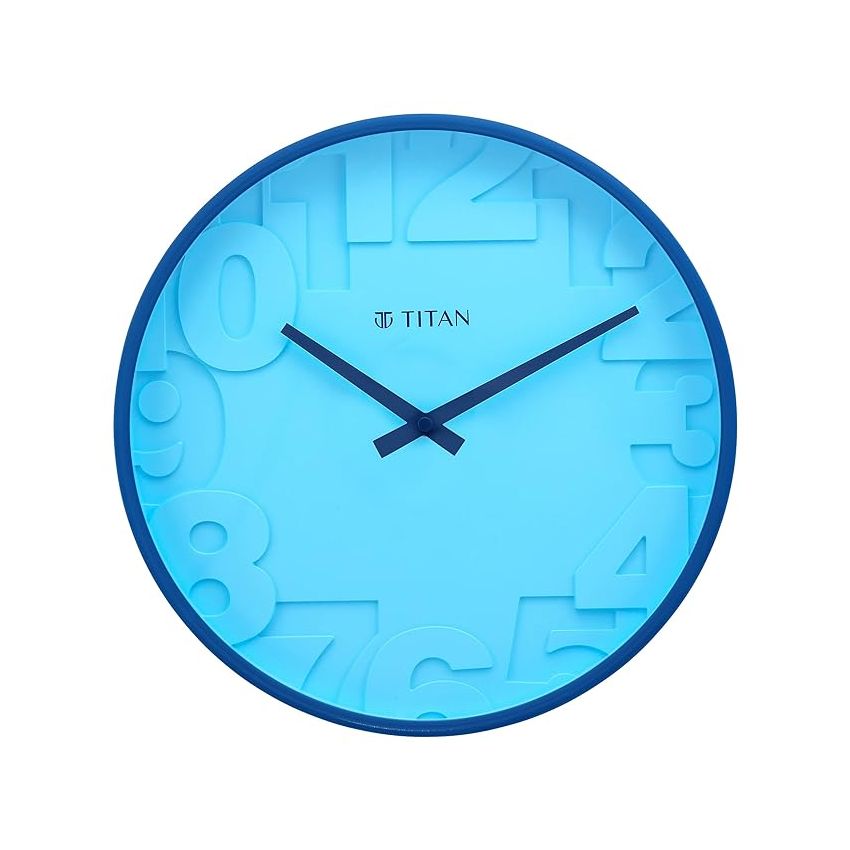 Titan Plastic Contemporary Blue Analog Wall Clock with Overlayed Numbers, 29.5 X29.5 Cm (Medium)