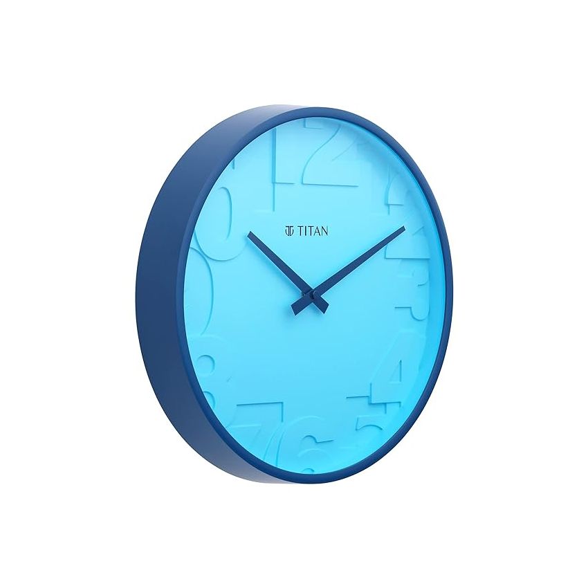 Titan Plastic Contemporary Blue Analog Wall Clock with Overlayed Numbers, 29.5 X29.5 Cm (Medium)