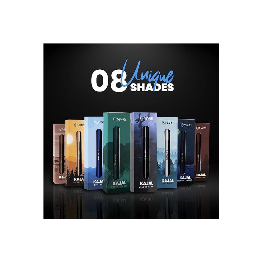 MARS Won't Smudge Won't Budge Smooth Glide Matte Kajal Pencil | Long Stay & Waterproof (1.4G) (06-Midnight Dreams), Blue, Black